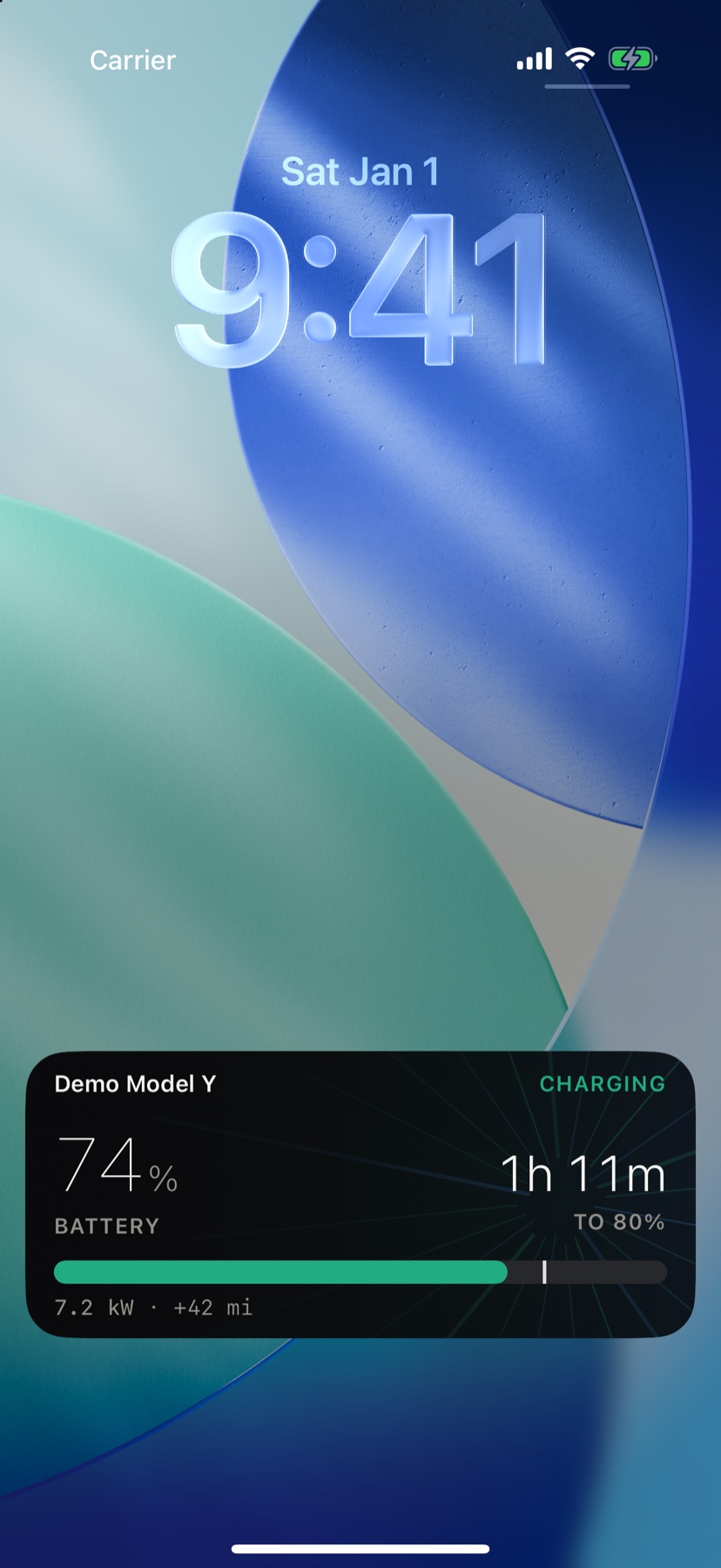 iPhone Lock Screen showing the Ludic Pulse charging Live Activity